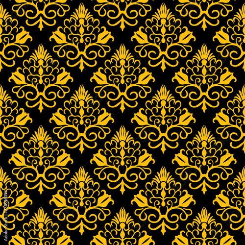 Seamless floral vector pattern. Golden and black.