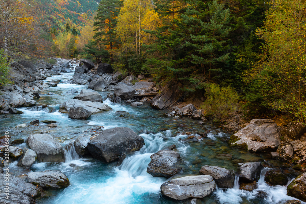 Ara River at Bujaruelo valley, Ordesa and Monte Perdido National Park, Huesca, Spain Ara River at Bujaruelo valley, Ordesa and Monte Perdido National Park, Huesca, Spain