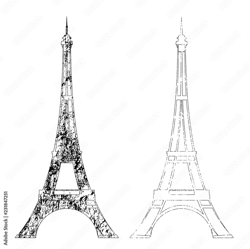 eiffel tower black and white outline