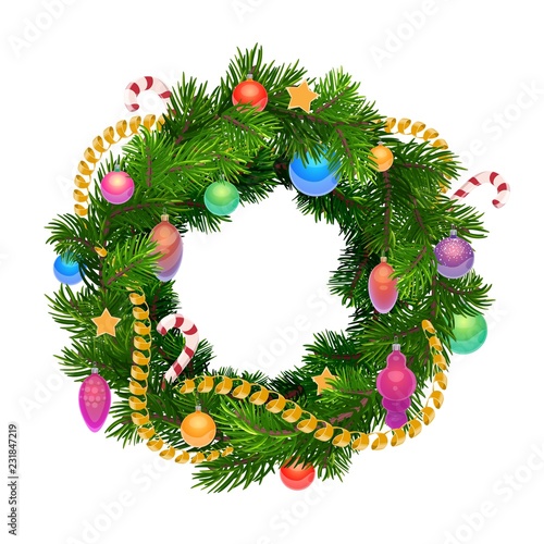 Christmas holiday wreath with balls and decoration