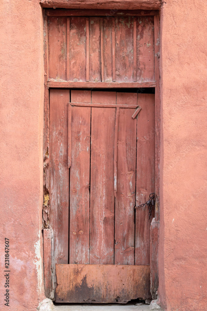 Front shoot of traditional wooden door in turkish village