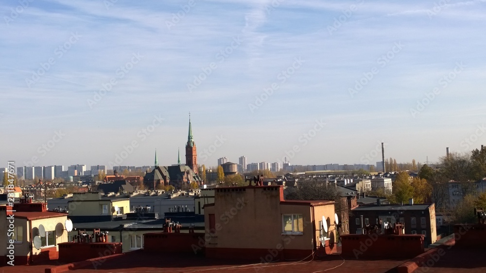 Blue sky over the Katowice city, Poland