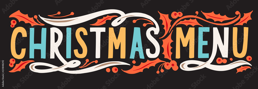 Christmas menu template for restaurant and cafe on a blackboard