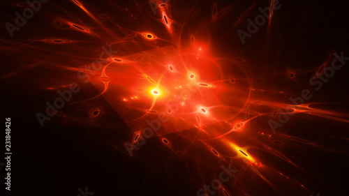 Fiery glowing qubits abstract background