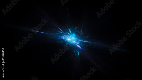 Blue glowing quantum weapon in space isolated