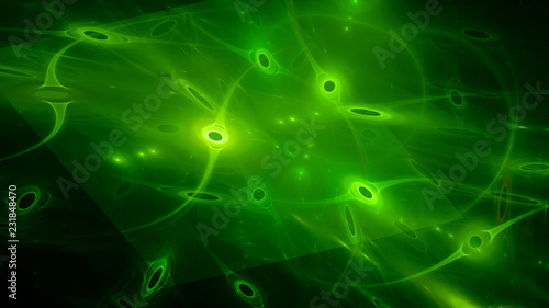 Green glowing quantum correlation abstract background