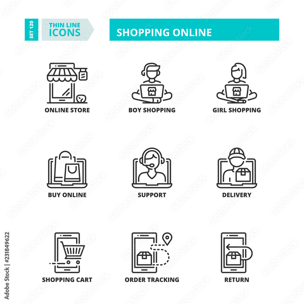 Thin line icons. Shopping online. Store Thin line icons. Shopping online. Store