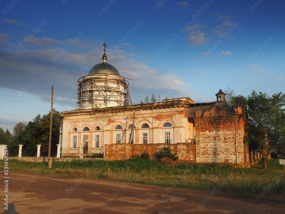 Old Russian church. Orthodox Church. View from the street. Russia, Ural, Perm region