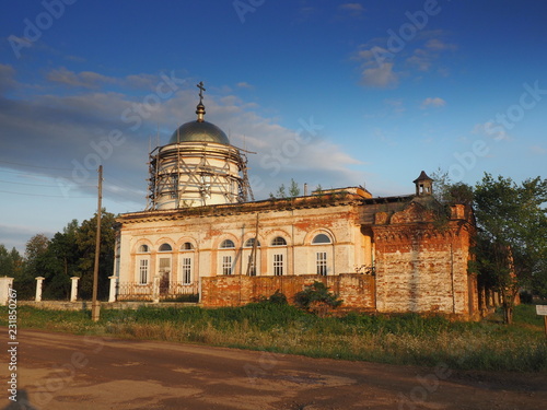Old Russian church. Orthodox Church. View from the street. Russia, Ural, Perm region