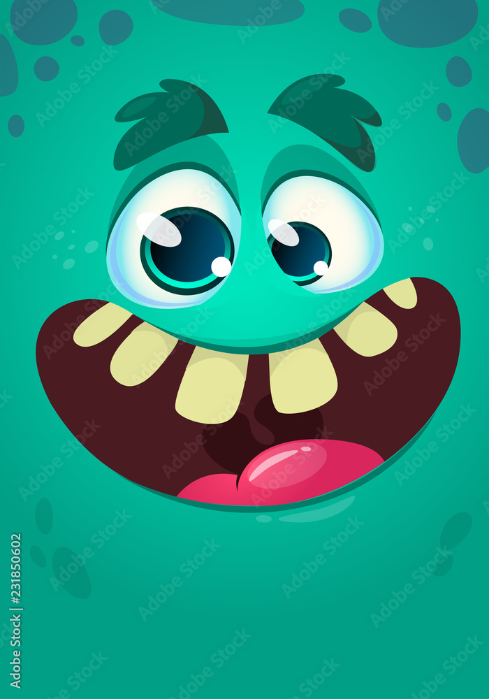 Cartoon monster face. Vector Halloween smiling monster avatar Cartoon monster face. Vector Halloween smiling monster avatar