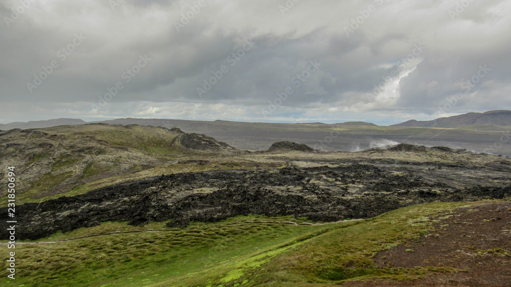Steaming lava fields of Krafla volcanic system, located north of Lake Myvatn in North Iceland, Europe