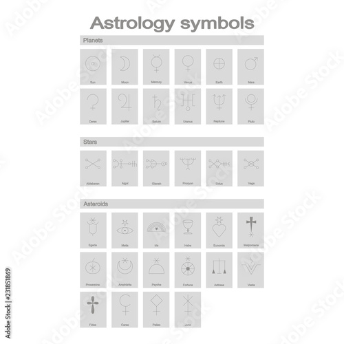 Set of monochrome icons with astrology symbols for your design