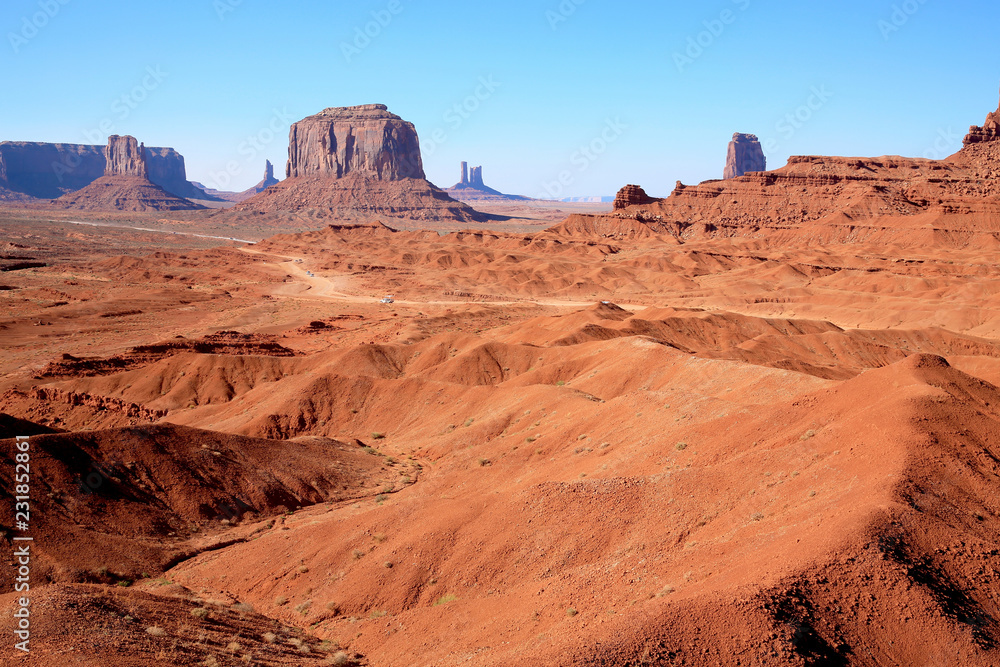 Monument Valley in Utah and Arizona, Navajo Tribal Park, view from, John Ford Point, USA Monument Valley in Utah and Arizona, Navajo Tribal Park, view from, John Ford Point, USA