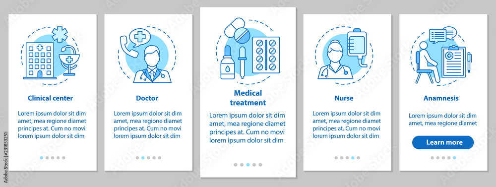 Medicine and healthcare onboarding mobile app page screen with l