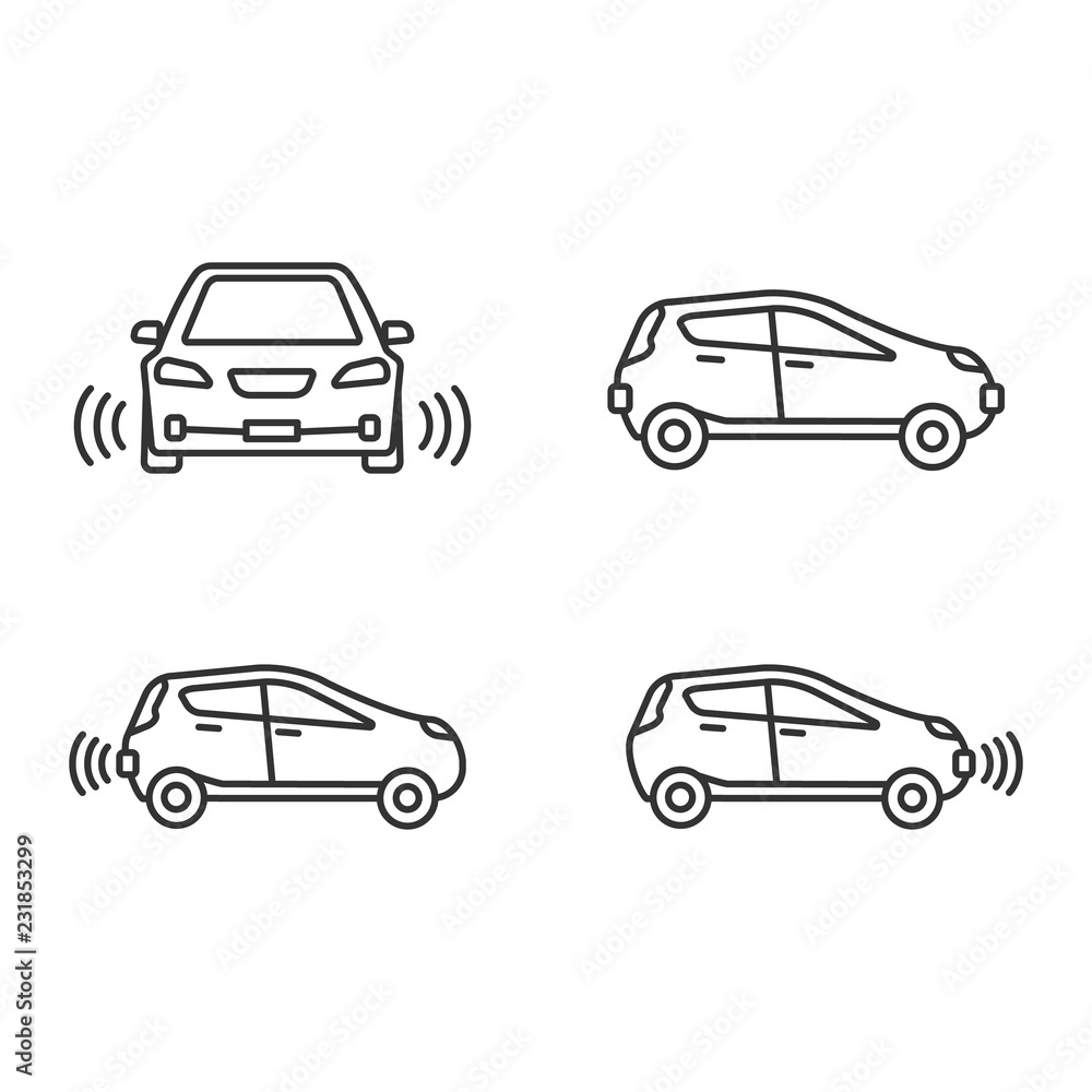 Smart cars linear icons set Smart cars linear icons set