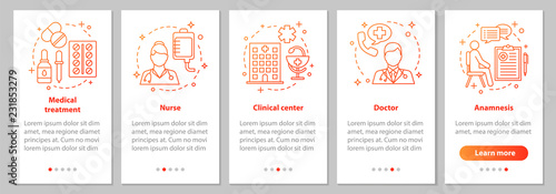 Medicine and healthcare onboarding mobile app page screen with l