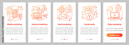 Marketing onboarding mobile app page screen with linear concepts