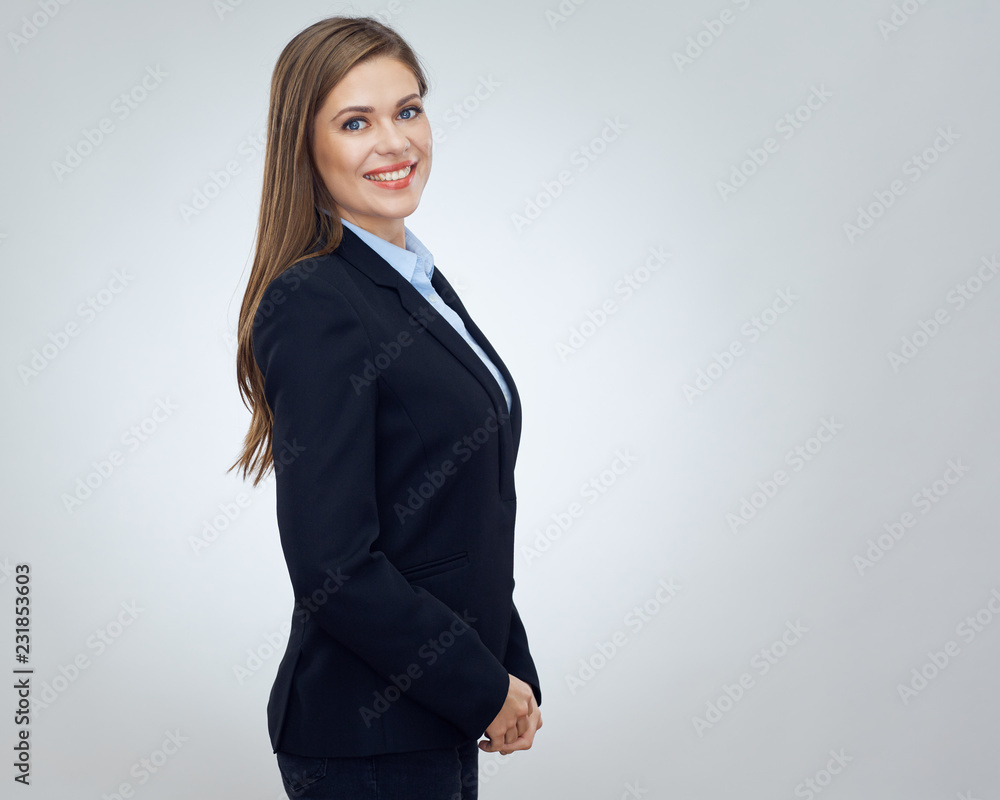 Smiling young business woman wearing black suit Smiling young business woman wearing black suit