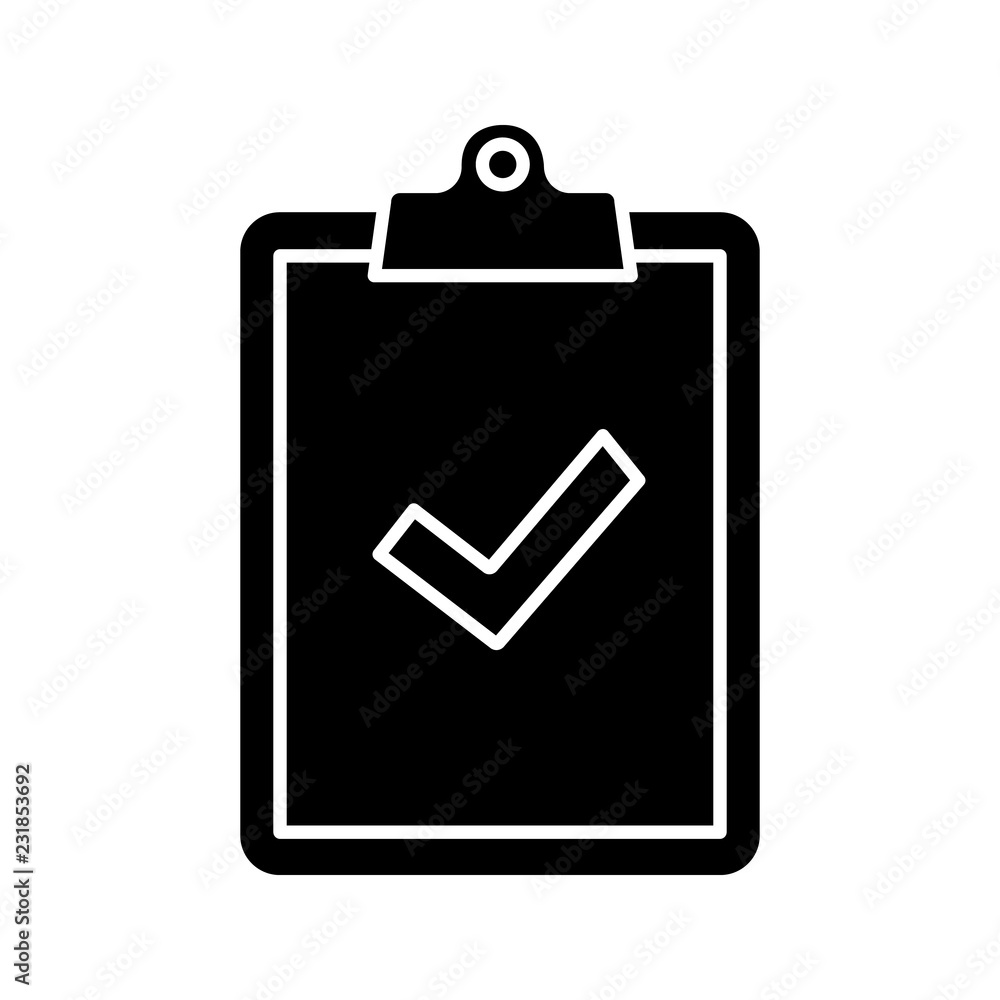 Clipboard with check mark glyph icon Clipboard with check mark glyph icon