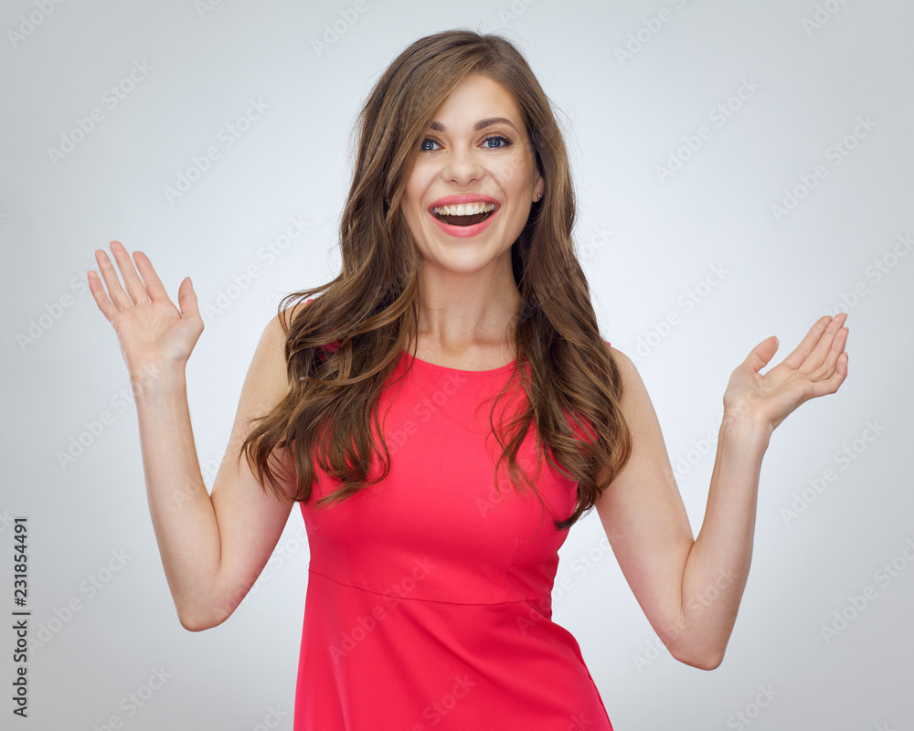 Happy smiling woman in red Happy smiling woman in red