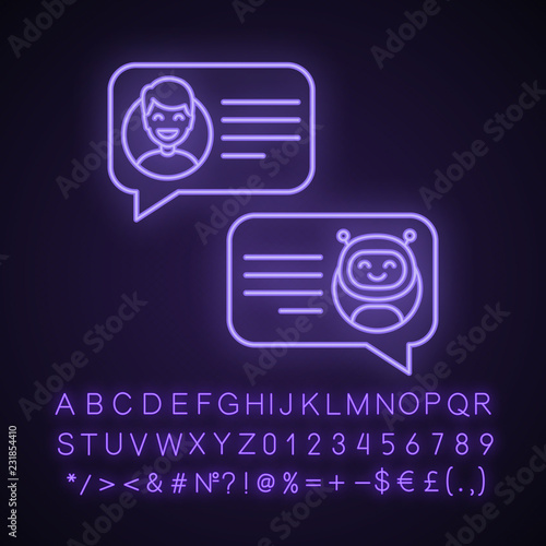Support chatbot neon light icon