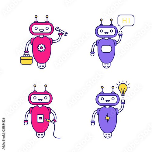 Chatbots color icons set