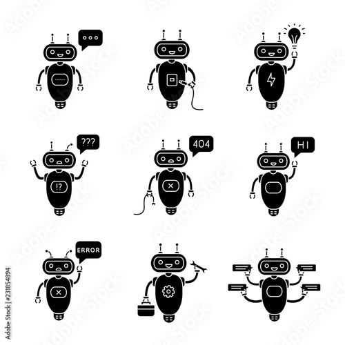 Chatbots glyph icons set
