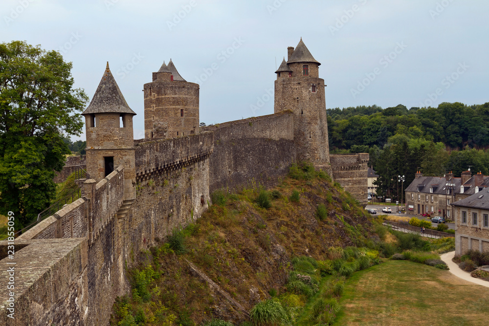 Exterior Wall and Towers of Chateau de Fougeres, France