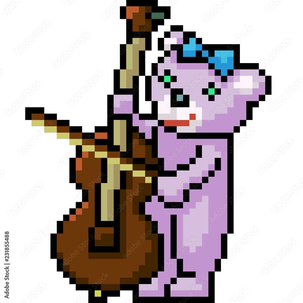 vector pixel art bear play cello