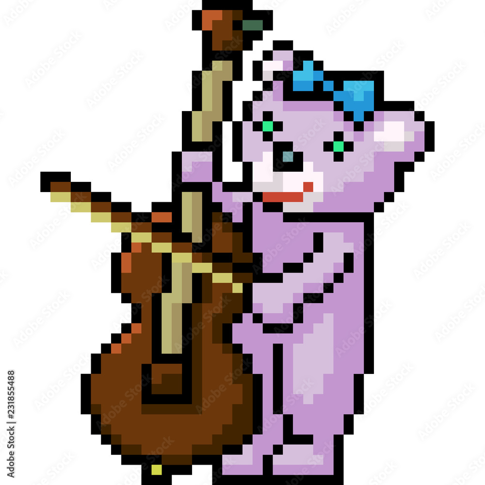 vector pixel art bear play cello vector pixel art bear play cello