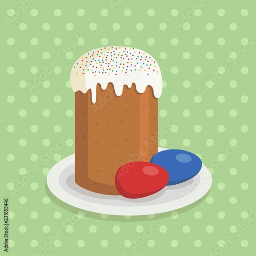 Easter cake and eggs vector colorful illustration