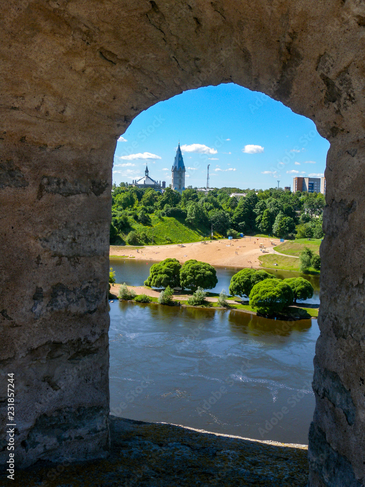 A view of the city of Narva from the battlements of the fortress of Ivangorod
