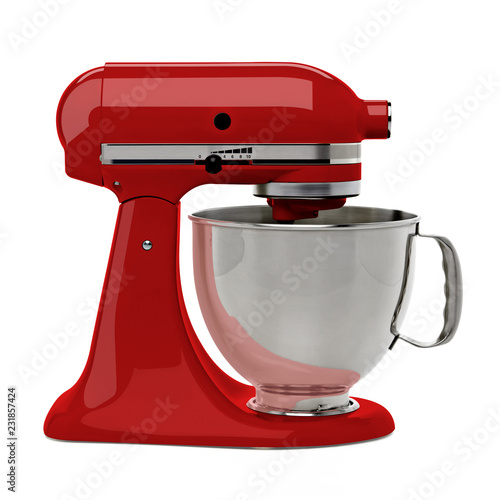 Red stand mixer from side on white background including clipping path photo