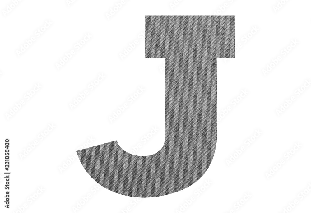Letter J – with gray fabric texture on white background Letter J – with gray fabric texture on white background