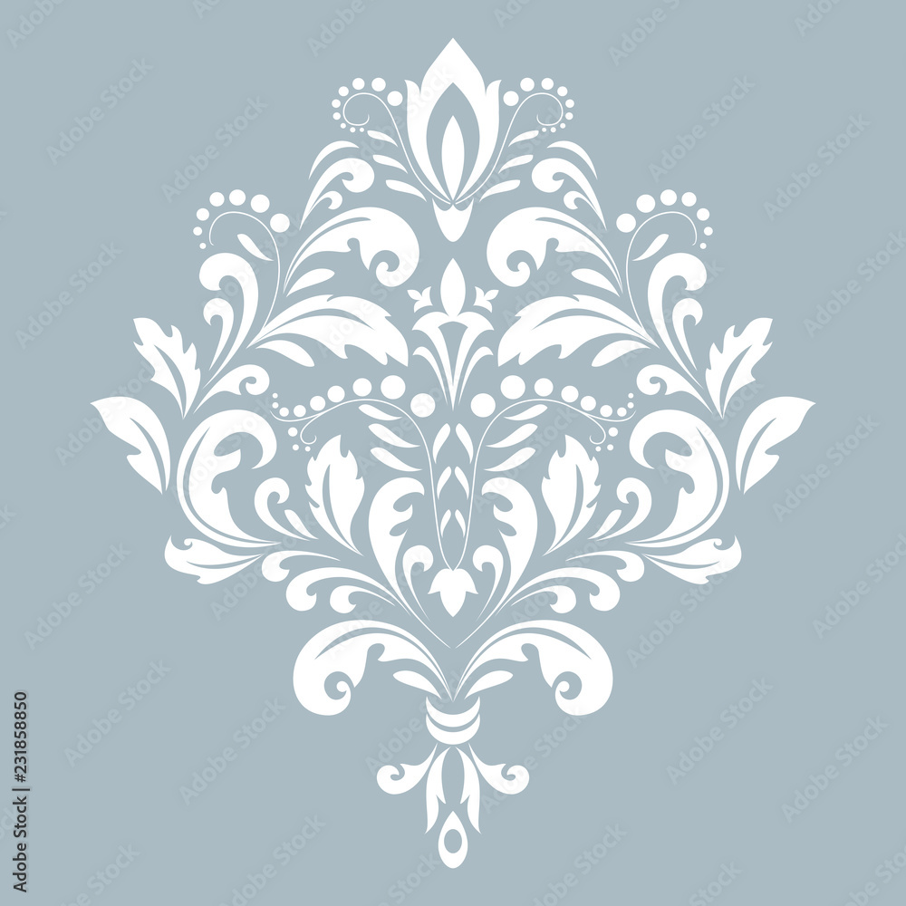 Damask graphic ornament. Floral design element. Blue vector pattern Damask graphic ornament. Floral design element. Blue vector pattern