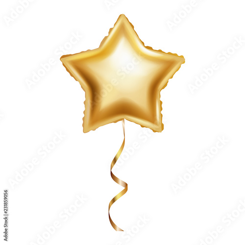 Realistic golden balloon in form of star isolated