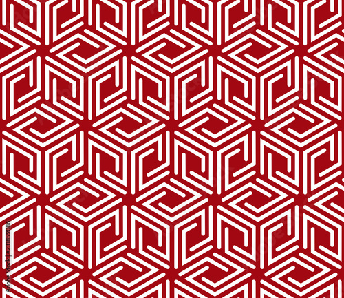 Abstract geometric pattern with stripes, lines. Seamless vector background. White and red ornament. Simple lattice graphic design