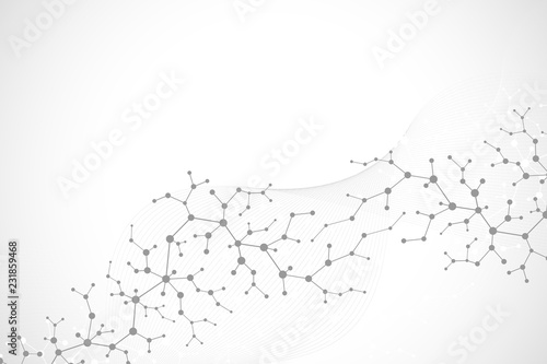 Scientific molecule background for medicine, science, technology, chemistry. Wallpaper or banner with a DNA molecules. Vector geometric dynamic illustration.