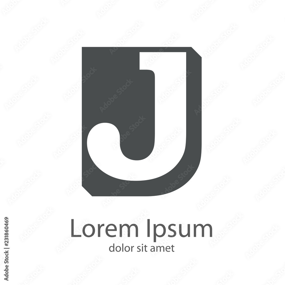 Logotipo con letra J en espacio negativo sobre fondo tridimensional en color gris Logotipo con letra J en espacio negativo sobre fondo tridimensional en color gris