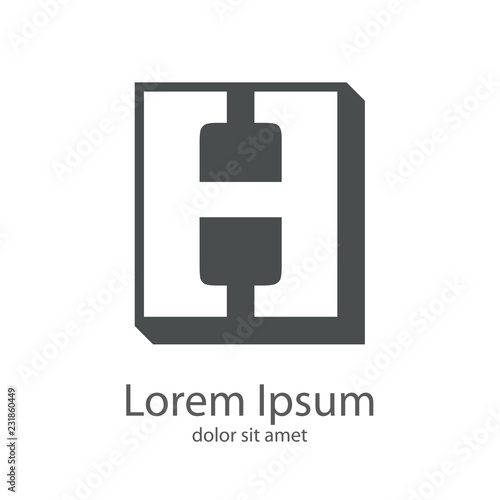 Logotipo con letra H en espacio negativo sobre fondo cuadrado tridimensional en color gris