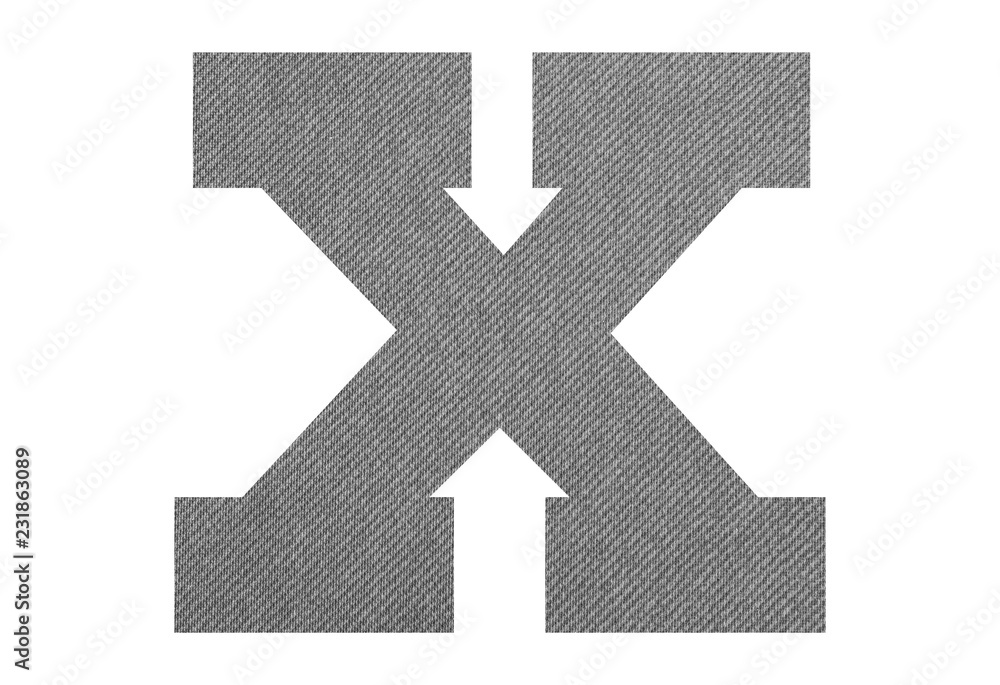 Letter X – with gray fabric texture on white background Letter X – with gray fabric texture on white background