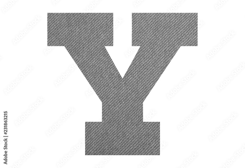 Letter Y – with gray fabric texture on white background Letter Y – with gray fabric texture on white background