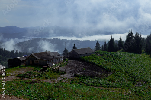 Wooden hut in the Carpathian Mountains