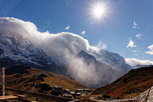 Stormy weather over Jungfrau massif from Grindelwaldblick restaurant - Kleine Scheidegg, Jungfrau Region, Switzerland