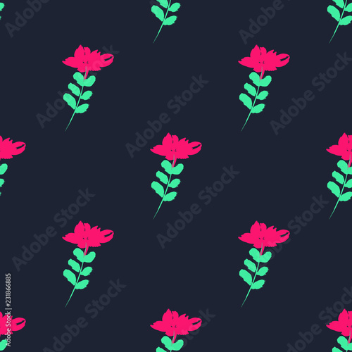 Beautiful Seamless Pattern Print with Flowers on Black Background. Colorful design for fabric, wallpaper, gift paper, blog,web ,invitation,wedding,birthday,party.