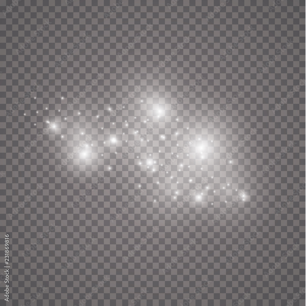 Vector white glitter wave illustration. White star dust trail sparkling particles isolated on transparent background. Vector white glitter wave illustration. White star dust trail sparkling particles isolated on transparent background.