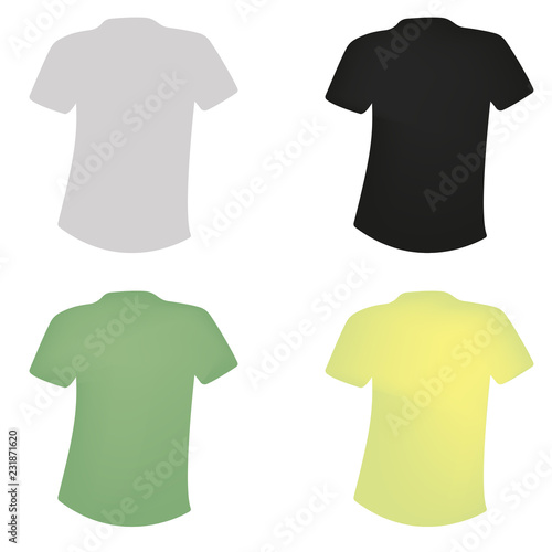 set of t-shirts of different colors on a white background