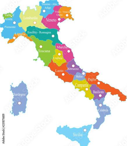 Map of Italy with provinces in a white background