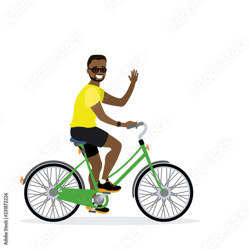 Happy african american male bicyclist,