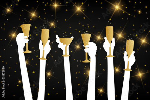 Hände mit Sektgläsern - Sternenhimmel